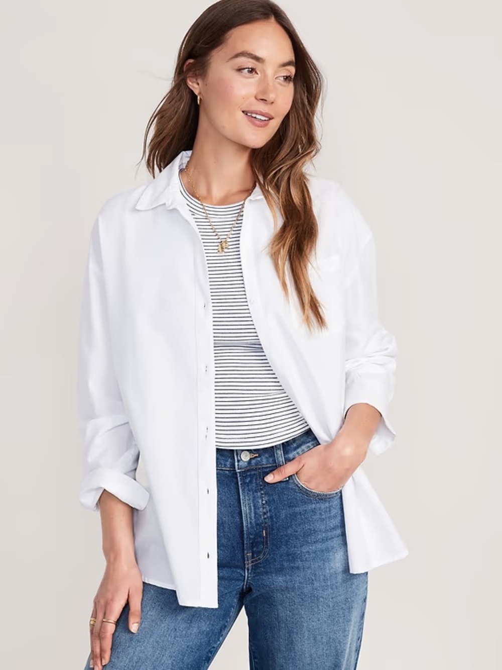 Old Navy Oversized Button-Down Boyfriend Shirt 100% Oxford Cotton